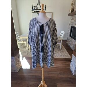 Vintage 90s More Jazz Made in USA Tunic Top Gingham‎ Size Plus 4XL